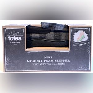 Totes Toasties Men’s XL 11-12 Memory Foam Slippers Warm Lining BLACK GRAY Check